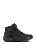 Alpinestars CR-X Drystar Riding Shoes, calzature da moto nere, vista di profilo, scarpa da guida urban impermeabile, chiusura con lacci e cinturino superiore, suola spessa in gomma testurizzata, design sportivo con marchio Alpinestars