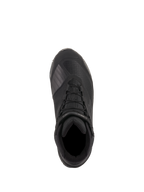 Alpinestars CR-X Drystar® Riding Shoes, nero, vista dall'alto con costruzione in tessuto tecnico, lacci integrati con cinturino alla caviglia e zona cambio protettiva in TPU, calzature da moto impermeabili progettate per il comfort di tutto il giorno