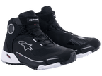 Alpinestars CR-X Drystar Riding Shoes, scarpe da moto impermeabili in nero e bianco, stile atletico con suola bianca, tomaia in tessuto nero con accenti del logo bianchi e dischi protettivi sulla caviglia