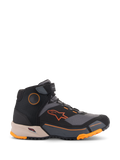Alpinestars CR-X Drystar® Riding Shoes, scarpe da moto urban, nero, grigio e arancione con intersuola marrone chiaro, design a collo alto con cinturino in velcro sulla caviglia, logo arancione vivace e suola robusta con accenti arancioni