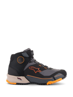 Alpinestars CR-X Drystar® Riding Shoes, scarpe da moto urban, nero, grigio e arancione con intersuola marrone chiaro, design a collo alto con cinturino in velcro sulla caviglia, logo arancione vivace e suola robusta con accenti arancioni