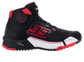Alpinestars MM93 CR-X Drystar® Riding Shoe, scarpa da moto, nero, rosso e bianco, vista laterale con logo Marc Marquez '93' rosso, intersuola bianca e dettagli rossi sulla suola, design sportivo ispirato alle sneaker