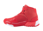Alpinestars MM93 CR-X Drystar Riding Shoes, scarpe da moto, rosso vivace e bianco, vista laterale del profilo, design sportivo ed elegante con protezione per il cambio rinforzata, accenti bianchi su tallone e punta su suola rossa, calzature per guida urbana