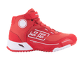 Alpinestars MM93 CR-X Drystar scarpe da moto, calzature urbane da motociclismo, rosso vivace e bianco, design alto con il numero 93 di Marc Márquez, tecnologia impermeabile Drystar, tomaia in tessuto testurizzato con intersuola in EVA bianca e suola in gomma rossa, chiusura con cinturino in velcro e lacci