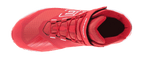 Alpinestars MM93 CR-X Drystar Riding Shoe, rosso acceso e bianco, vista dall'alto con sistema di allacciatura e cinturino regolabile sulla caviglia, con grande grafica 93 e logo Alpinestars, calzatura da moto impermeabile con design ispirato alle scarpe da corsa
