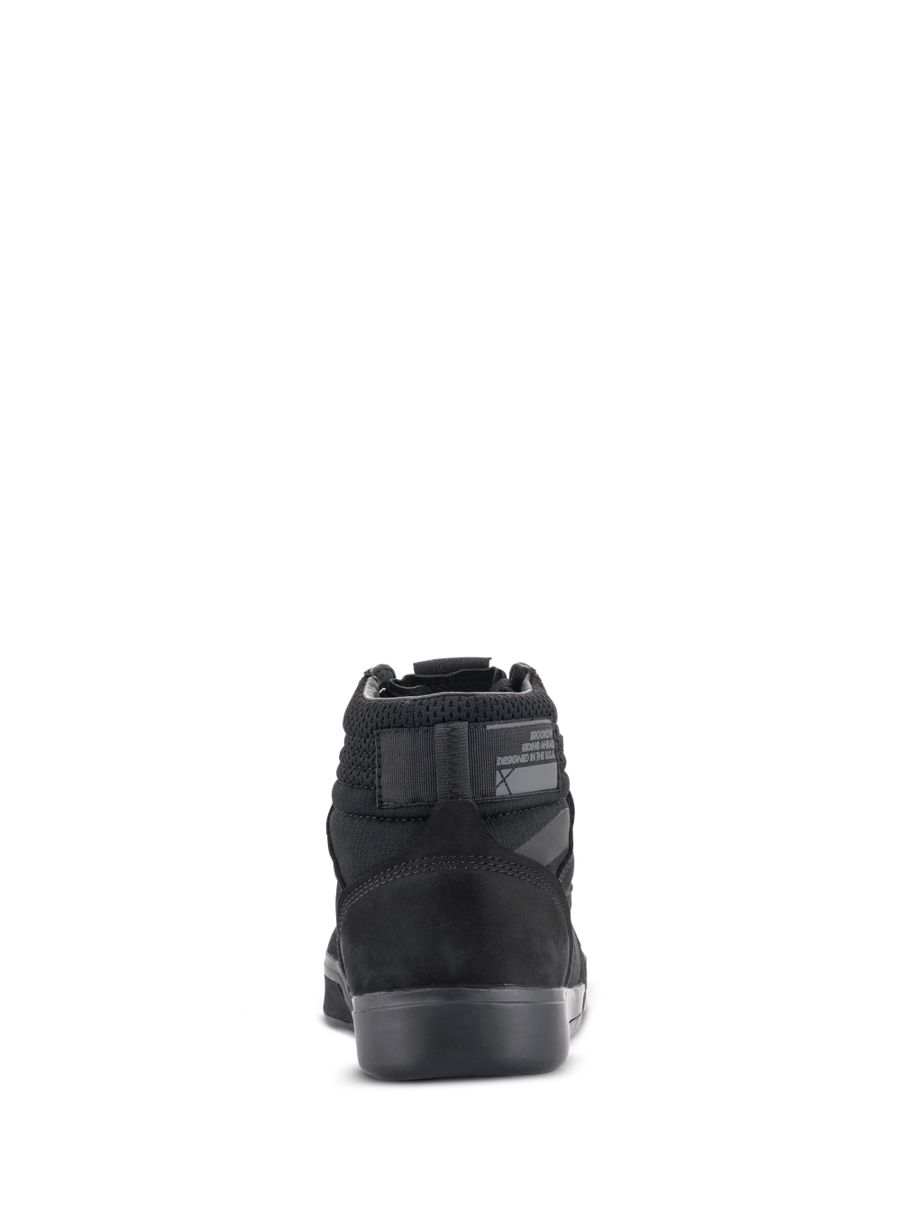 Scarpe da moto Alpinestars Primer, nero su nero, vista posteriore con tallone rinforzato, colletto in mesh e suola in gomma, calzature protettive per uso urbano
