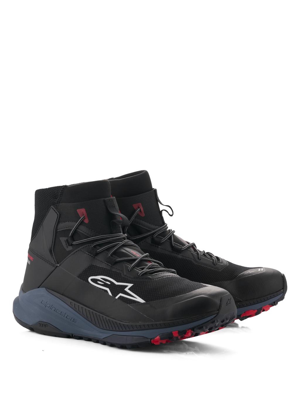 Alpinestars Scarpe Speedforce XR, scarpe da moto urban da uomo, nere e rosse, con protezione caviglia in TPU, certificate CE, design sportivo ispirato al running.