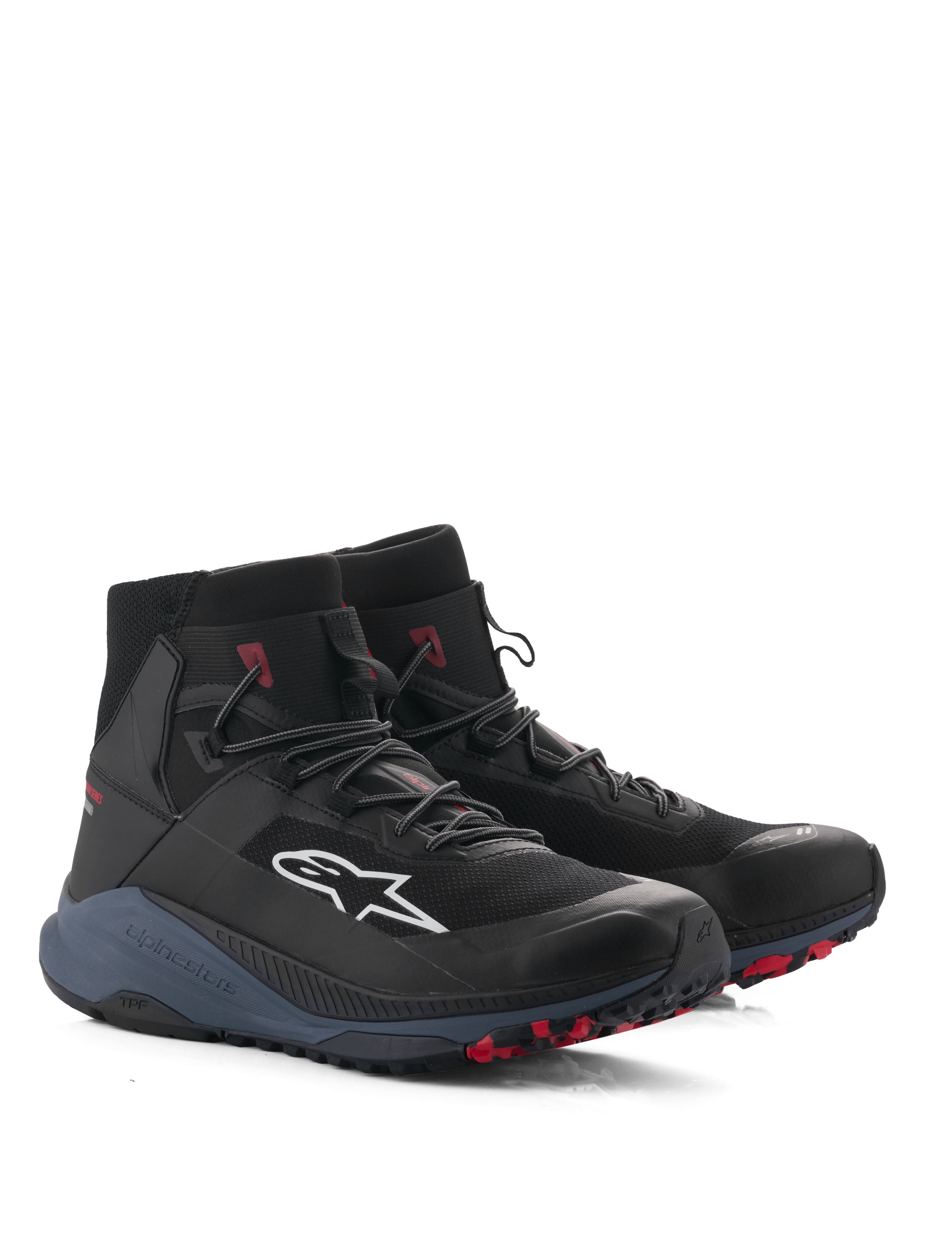 Alpinestars Scarpe Speedforce XR, scarpe da moto urban da uomo, nere e rosse, con protezione caviglia in TPU, certificate CE, design sportivo ispirato al running.