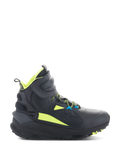 Alpinestars Speedstreet Shoes, sneaker da moto alte nere con dettagli giallo neon e blu, suola spessa texturizzata, colletto imbottito e design sportivo moderno per la guida urbana