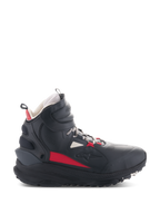Alpinestars Speedstreet Shoes, scarpe da moto, nero, ecru e rosso acceso, profilo laterale modello alto, design ispirato allo streetwear, colletto imbottito, suola spessa con marchio TPF, equipaggiamento protettivo per la guida urbana