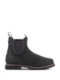 Alpinestars Turnstone Shoes in nero, stivaletti da moto stile Chelsea, pelle bovina opaca con pannelli laterali elastici, spessa suola carrarmato con dettaglio guardolo marrone, doppi tiranti, calzatura protettiva per guida urbana