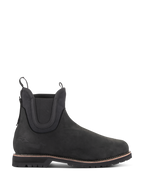 Alpinestars Turnstone Shoes in nero, stivaletti da moto stile Chelsea, pelle bovina opaca con pannelli laterali elastici, spessa suola carrarmato con dettaglio guardolo marrone, doppi tiranti, calzatura protettiva per guida urbana