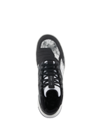 Scarpe Alpinestars Speedflight, Nero Grigio Bianco, vista dall'alto che mostra la tomaia in ripstop marmorizzato, il sistema di bloccaggio dei lacci sulla linguetta e la protezione cambio integrata, scarpa da moto in stile urban