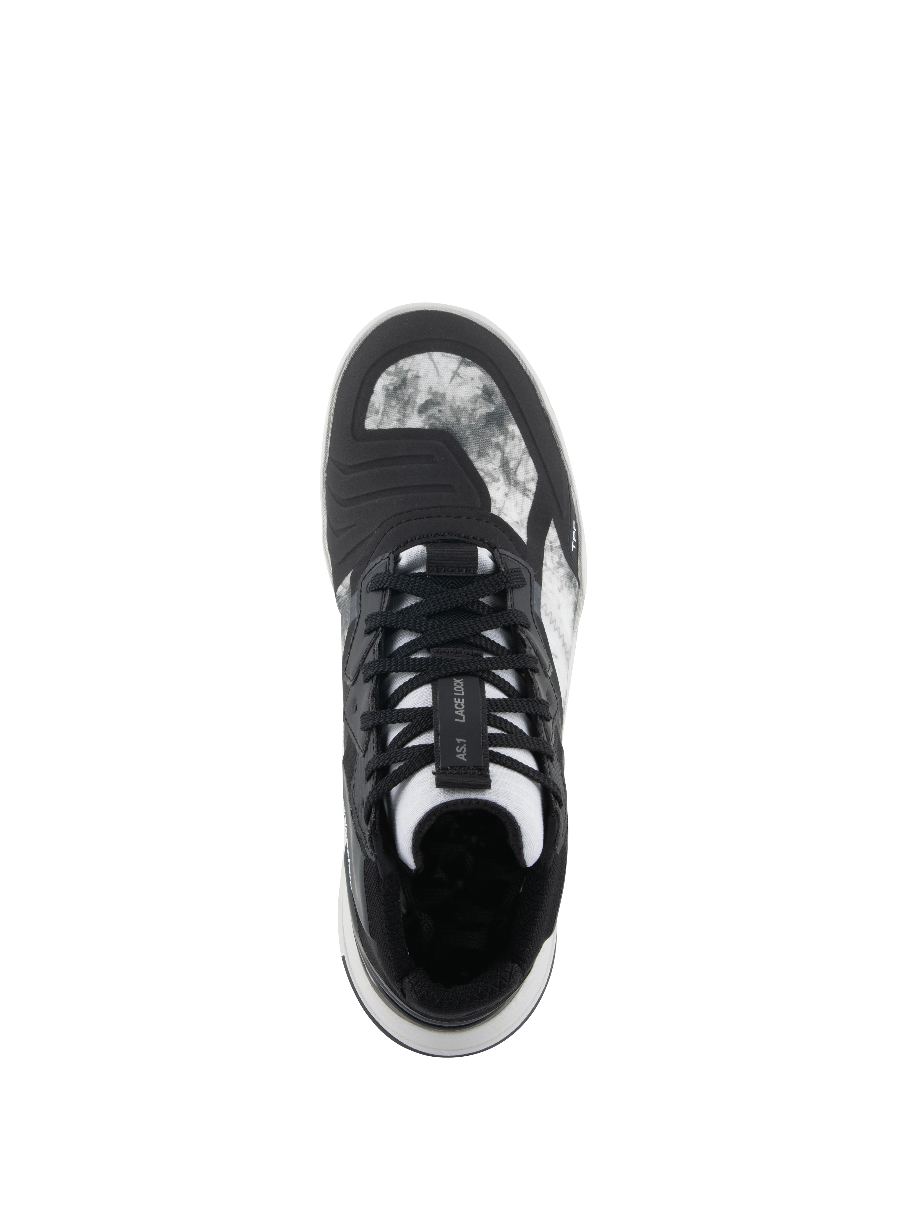 Scarpe Alpinestars Speedflight, Nero Grigio Bianco, vista dall'alto che mostra la tomaia in ripstop marmorizzato, il sistema di bloccaggio dei lacci sulla linguetta e la protezione cambio integrata, scarpa da moto in stile urban