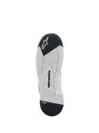 Scarpe Alpinestars Speedflight, scarpe da moto, nero e bianco, vista della suola con gomma a doppia densità, marchio Alpinestars e logo TPF Transversal Protection Frame, battistrada ingegnerizzato per l'aderenza
