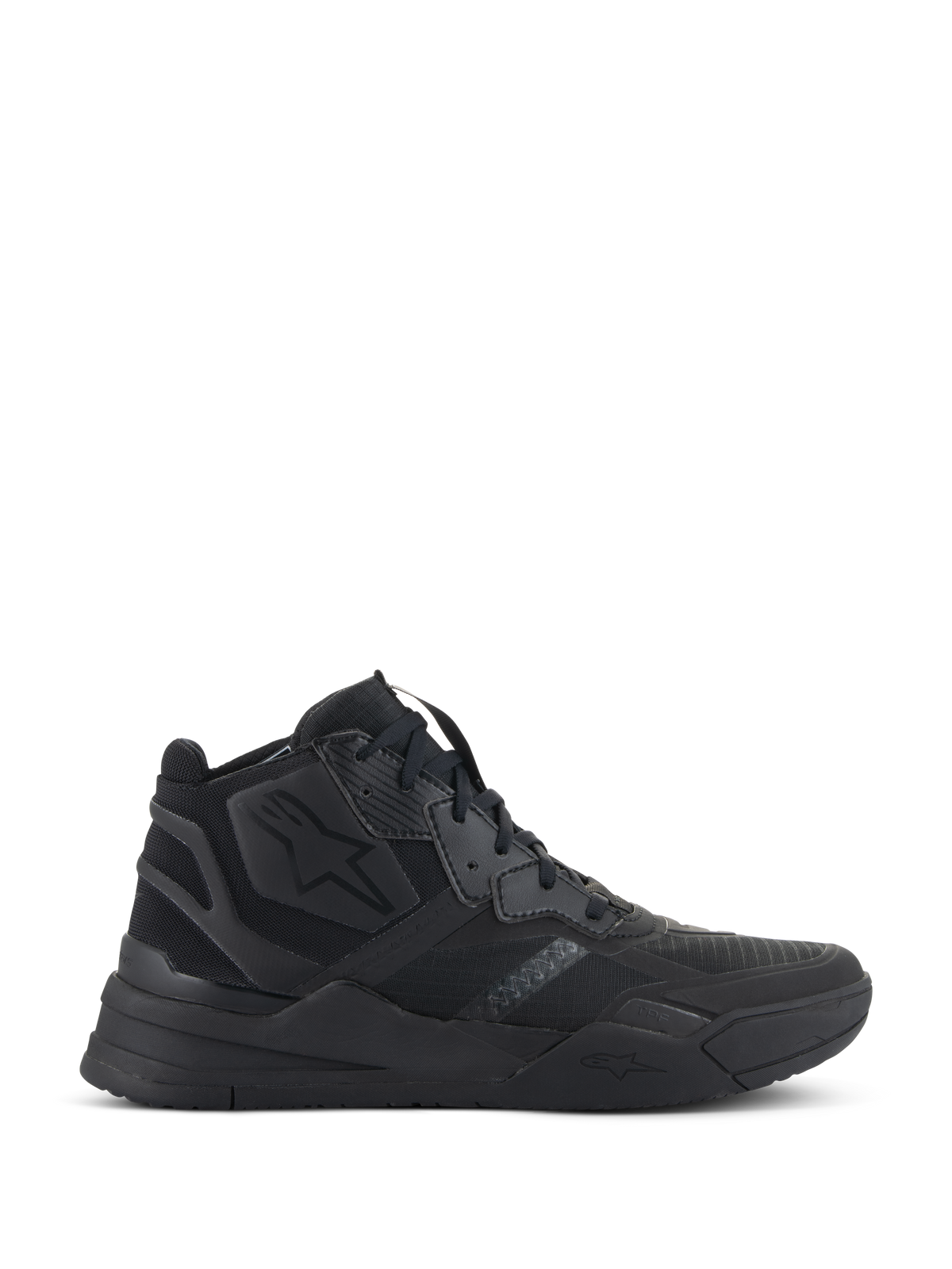 Scarpe Alpinestars Speedflight, sneaker alte nere da moto, tomaia in ripstop con rinforzi senza cuciture, logo Alpinestars a stella, suola spessa a doppia densità, stile moderno streetwear