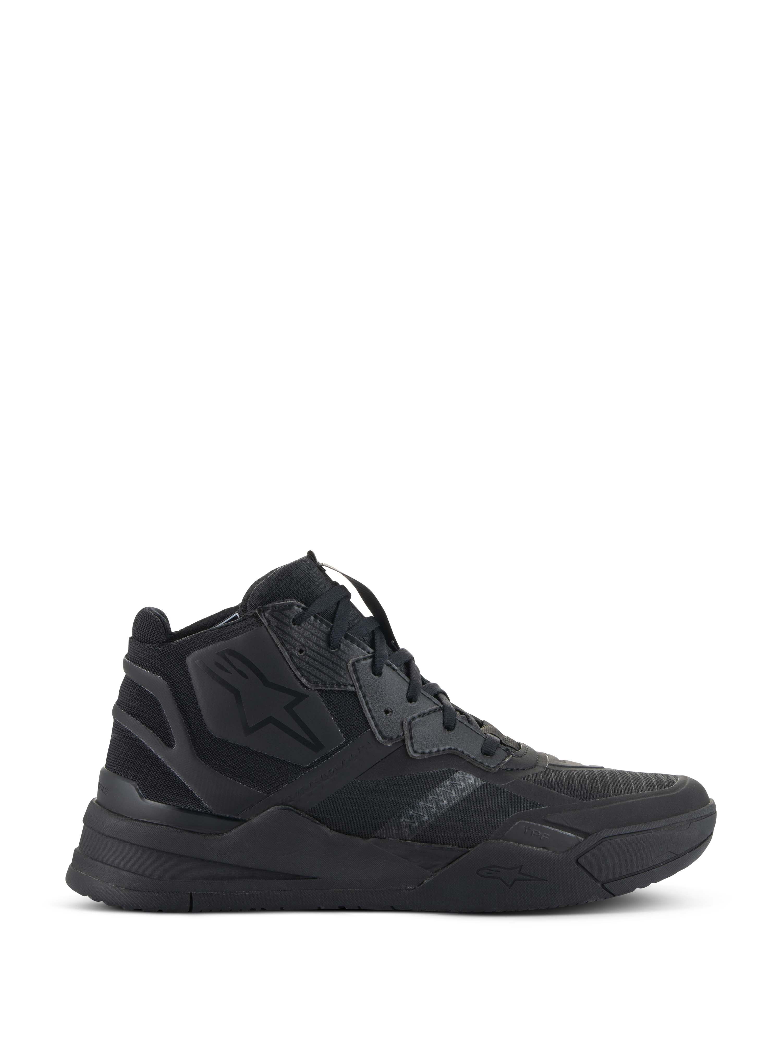 Scarpe Alpinestars Speedflight, sneaker alte nere da moto, tomaia in ripstop con rinforzi senza cuciture, logo Alpinestars a stella, suola spessa a doppia densità, stile moderno streetwear