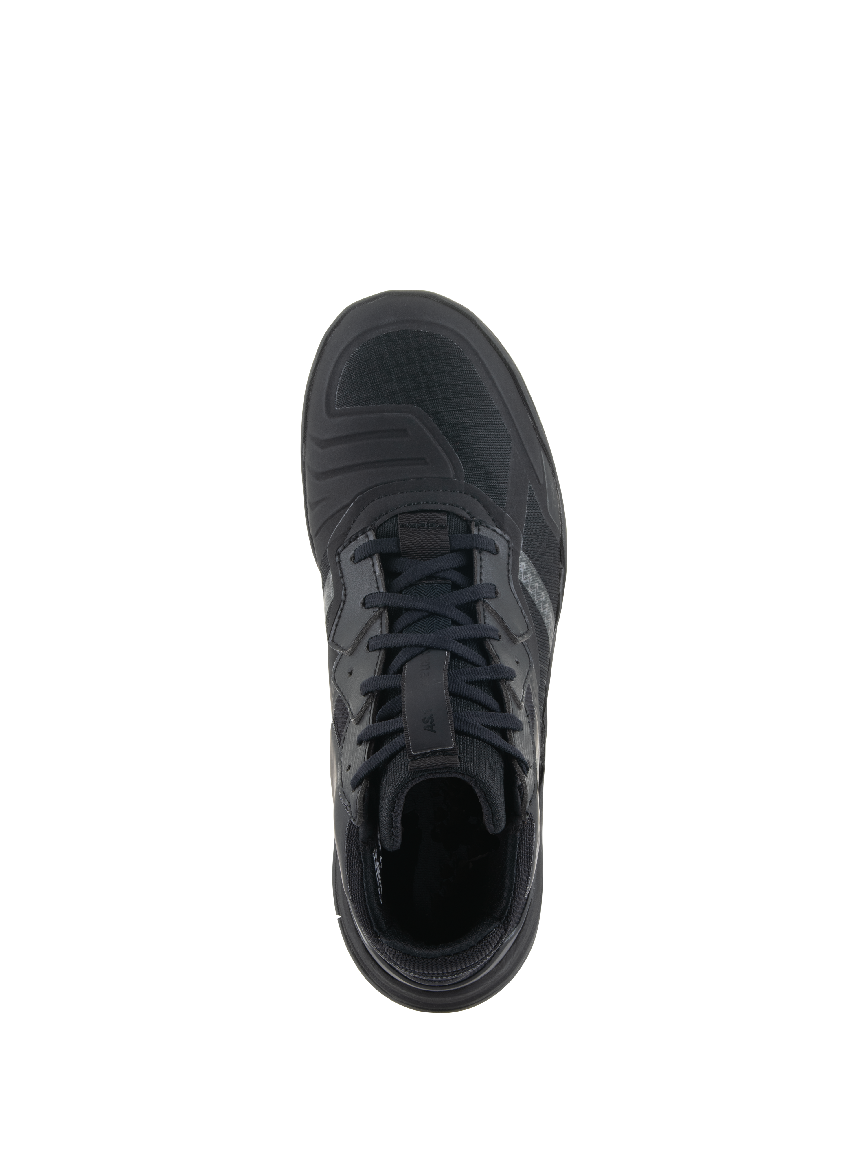 Scarpe Alpinestars Speedflight, nero, vista dall'alto, con tomaia in ripstop ad alte prestazioni, rinforzo cambio integrato, lacci neri e design urbano sportivo.