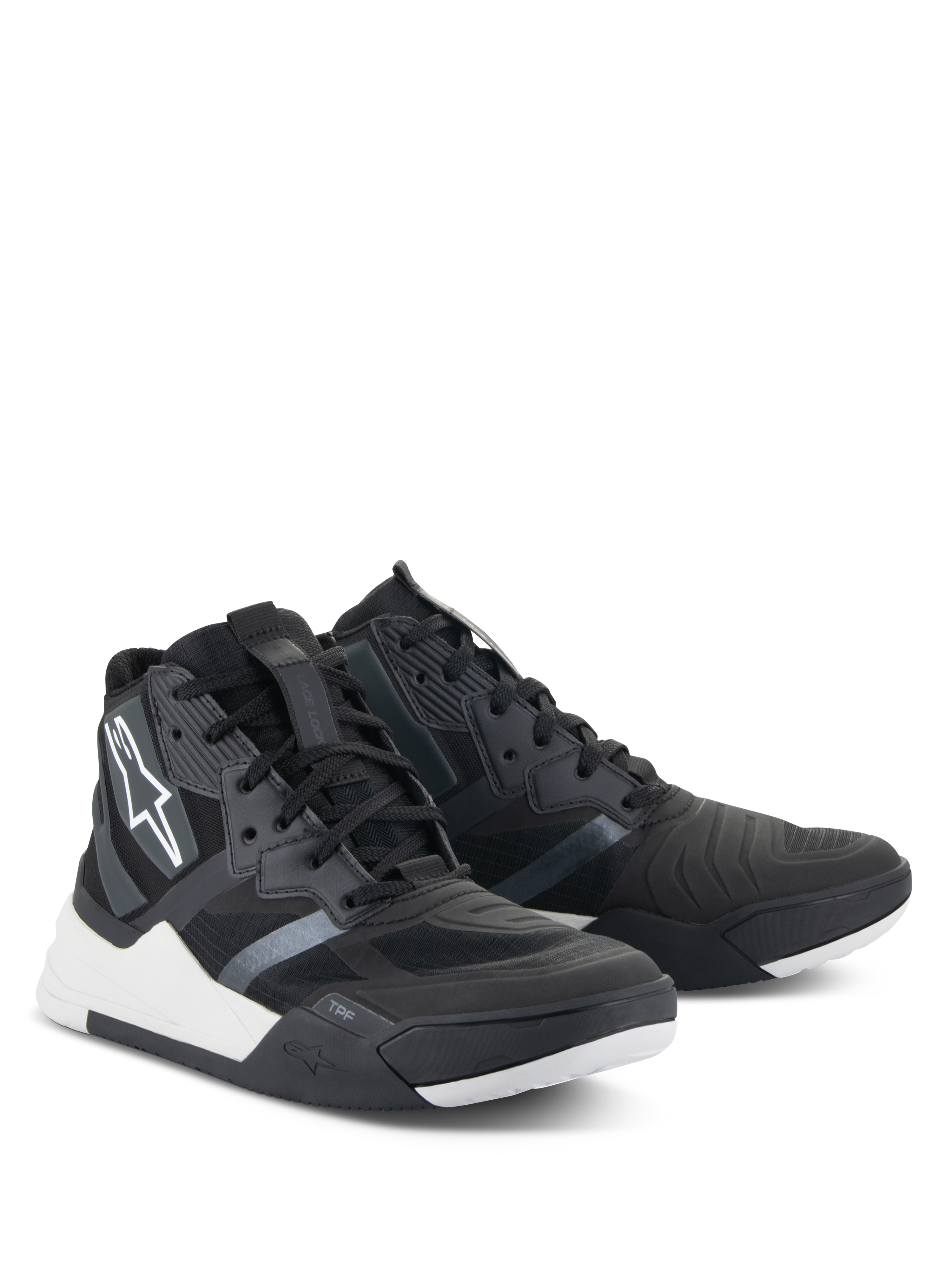Scarpe Alpinestars Speedflight, scarpe da moto performance, nero e bianco, sneaker da moto in stile urban caratterizzate da una tomaia in ripstop, accenti bianchi sull'intersuola e logo Alpinestars sul lato