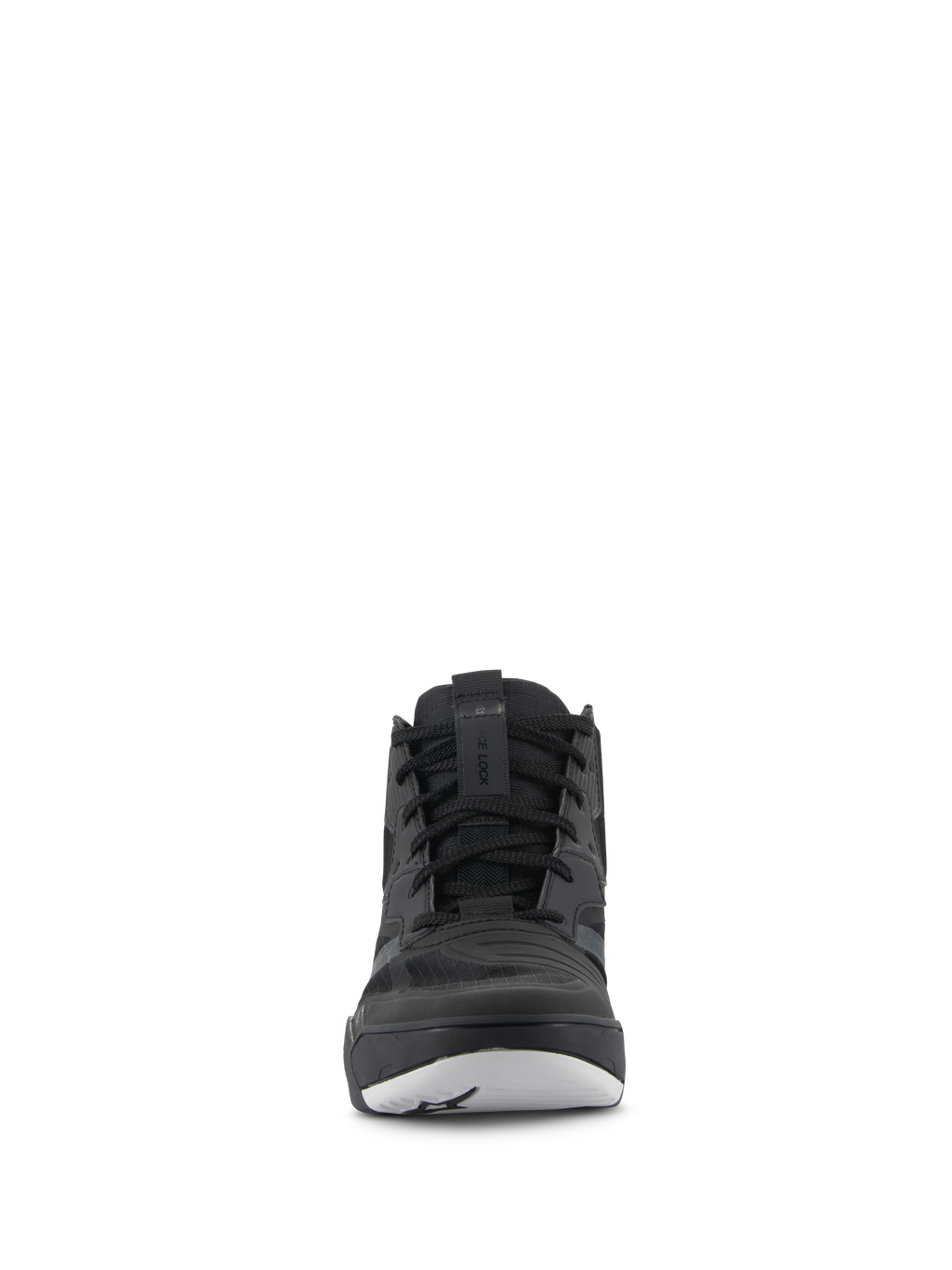 Scarpe Alpinestars Speedflight, scarpe da moto tecniche, nero e bianco, vista frontale, calzature da motociclismo in stile sneaker con tomaia in ripstop e lacci neri