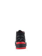Scarpe Alpinestars Speedflight, scarpe da moto performance, nero, rosso vivace e bianco, vista posteriore che mostra il tallone modellato con piccolo logo Astar bianco, contrafforte del tallone rosso con scritta Alpinestars e tomaia in ripstop ad alte prestazioni.