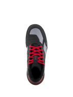 Scarpe Alpinestars Speedflight, scarpe da moto ad alte prestazioni, nero, rosso brillante e bianco, vista dall'alto con vivaci lacci rossi, pannelli della tomaia in ripstop grigio e protezione cambio integrata, calzature moto urbane.