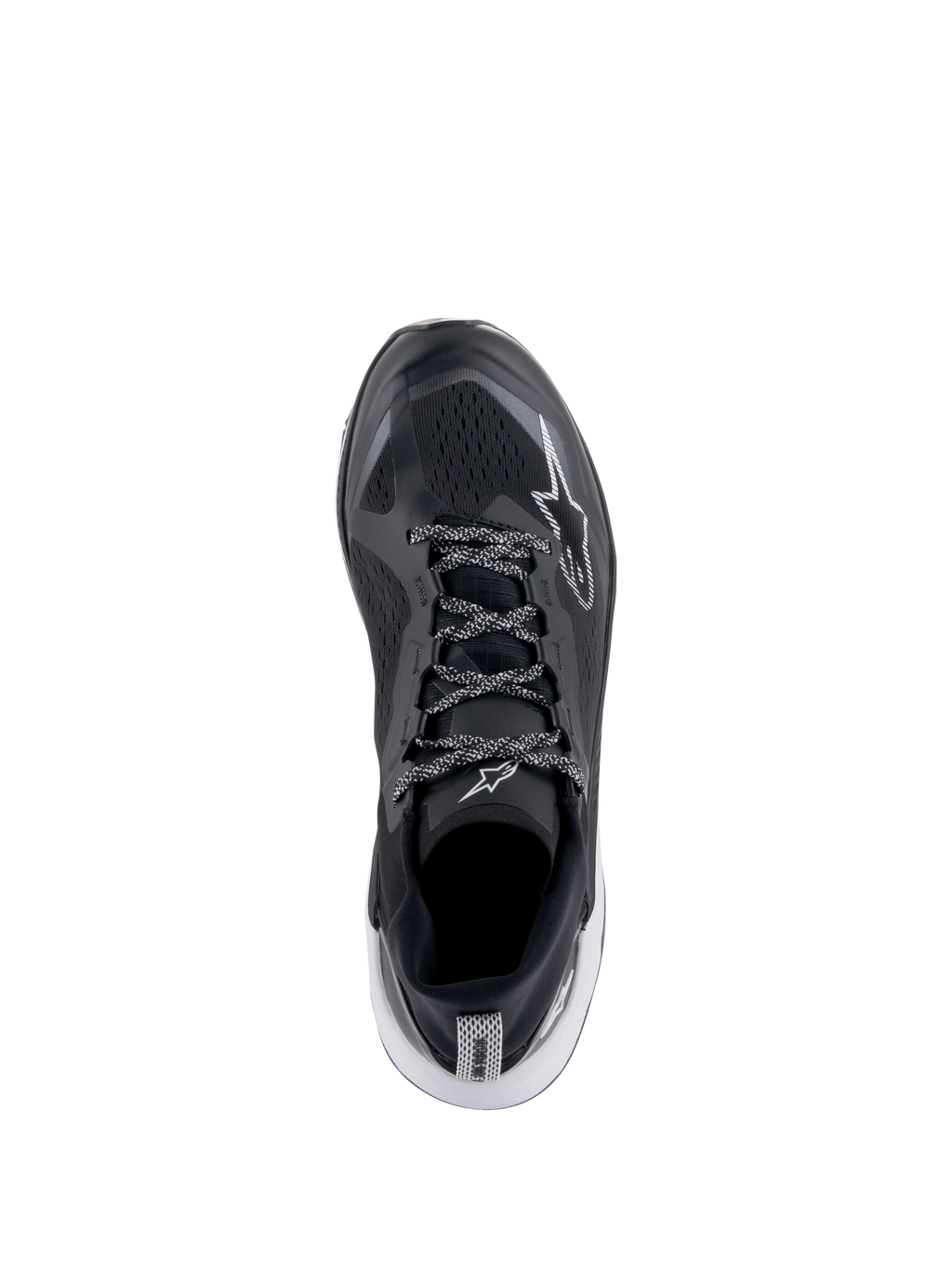Scarpe Alpinestars Meta XR V2, scarpe sportswear, nero, bianco e grigio scuro, vista dall'alto con tomaia in rete traspirante e lacci a fantasia, logo a stella bianco, calzature sportive casual