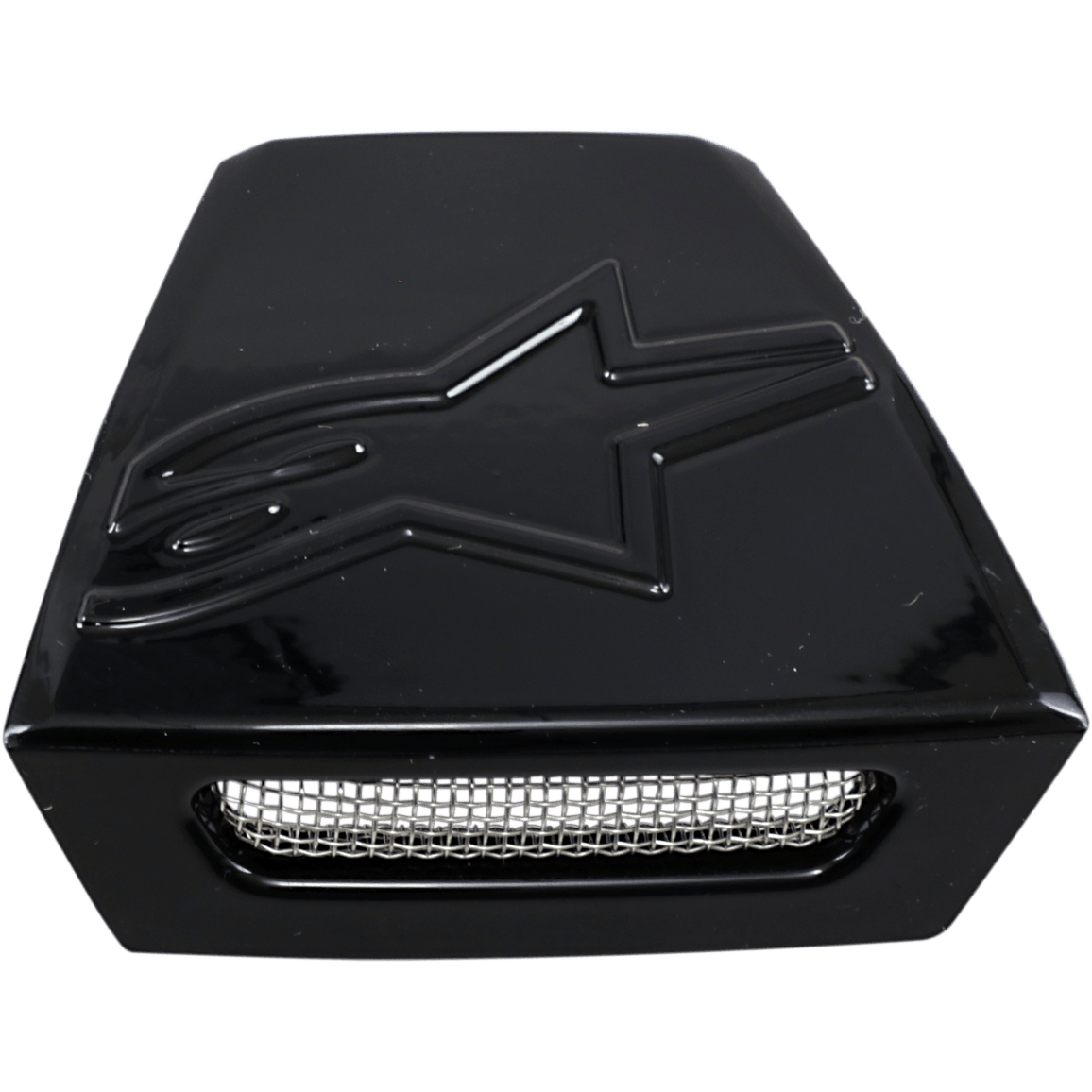 Alpinestars Supertech M10/M8, telaio per presa d'aria posteriore, accessorio per casco, nero lucido, logo a stella in rilievo sulla superficie superiore, inserto con griglia metallica argentata, componente di ventilazione per caschi off-road