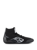 Scarpe Alpinestars Supertech, scarpe da corsa automobilistica certificate FIA/SFI, nero con logo stella Alpinestars bianco, design high-top con tomaia in maglia e tallone in fibra di carbonio, calzature professionali per motorsport
