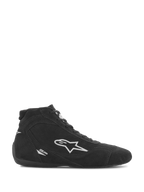 Scarpe Alpinestars SP V2, calzature per automobilismo, camoscio nero con logo a stella Alpinestars bianco, profilo high-top, chiusura con lacci, suola racing ultra-sottile, design motorsport elegante