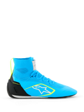 Alpinestars Supertech K Shoes FIA, scarpe da karting, azzurro con accenti nero e giallo fluo, design high-top con tomaia interamente in maglia, logo a stella bianco, calzature da corsa professionali