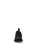 Alpinestars Tech Gaming Shoes, scarpe da sim-racing, nero, vista frontale caratterizzata da una tomaia in maglia elasticizzata senza cuciture, piccolo logo Alpinestars bianco sulla punta, logo laterale rosso e bianco, design leggero per sensibilità sui pedali e comfort