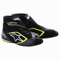 Alpinestars SP+ Shoes, scarpe da auto racing, nero e giallo fluo, design high-top con logo a stella bianco e accenti giallo neon, costruzione in pelle e camoscio, suole sottili in gomma ispirate alla F1, estetica motorsport sportiva