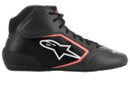 Scarpe Alpinestars Tech-1 K Start V2, scarpe da karting, Asphalt Black e Arancione Fluo, profilo laterale con tomaia in microfibra con perforazioni laser, logo Alpinestars bianco con contorno arancione e lacci neri