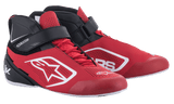 Alpinestars Tech-1 K V2 Scarpe da Karting, rosso, nero e bianco, calzature da corsa mid-cut con lacci rossi e cinturino alla caviglia nero in velcro, tomaia in microfibra traforata con loghi Alpinestars bianchi, design ergonomico per karting professionale