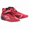 Scarpe da kart Alpinestars Youth Tech-1 KX V2, rosso, nero e bianco, scarpe da corsa alte con logo a stella bianco, cinturino alla caviglia in velcro, lacci rossi, fori di ventilazione traforati e sottile suola bianca, calzature motorsport per ragazzi
