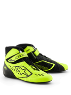 Alpinestars Tech-1 KX V3 Karting Shoes, nero e giallo fluo, profilo aerodinamico, allacciatura asimmetrica con cinturino regolabile sulla caviglia, perforazioni tagliate al laser per la traspirabilità, costruzione termo-saldata leggera, calzature da motorsport certificate FIA 8877-2022
