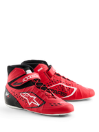 Scarpe Alpinestars Tech-1 KX V3, scarpe da karting, rosso e nero, con allacciatura asimmetrica e cinturino alla caviglia in velcro, logo Alpinestars bianco, prese d'aria tagliate al laser e costruzione leggera senza cuciture per prestazioni professionali nel motorsport