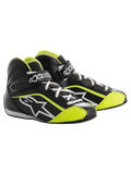 Alpinestars Youth Tech-1 K Shoes, scarpe da karting, nero e giallo fluorescente, design high-top con lacci bianchi, cinturino a strappo con marchio, logo a stella laterale e pannelli traforati