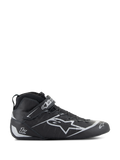 Alpinestars Tech-1 Z V3 Shoes FIA, scarpe da corsa nero argento, profilo laterale del design alto con logo a stella argento, chiusura integrata con cinturino in velcro, sistema di allacciatura rapida, pannelli in pelle traforata per la traspirabilità, calzatura professionale da motorsport certificata FIA