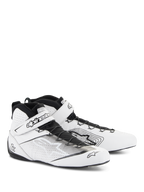 Alpinestars Tech-1 Z V3 Shoes FIA, scarpe da corsa automobilistica, bianco e nero, caratterizzate da pelle bovina premium con pannelli traforati, sistema di allacciatura rapida con cinturino in velcro sicuro, design professionale ed elegante per il motorsport