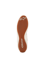 Alpinestars Tech-1 Z V3 Scarpe FIA, scarpe da corsa automobilistica, Bianco Verde Gomma Argento, vista dal basso della suola esterna in gomma testurizzata, battistrada asimmetrico con logo Alpinestars bianco sulla punta e sul tallone