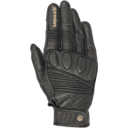 Guanti Alpinestars Crazy Eight, guanti da moto in pelle nera, caratterizzati da pannelli elasticizzati a soffietto sulle dita e sul dorso, imbottitura traforata sulle nocche, logo Alpinestars color tan sul dito indice e cinturino regolabile a strappo sul polso con dettaglio del logo circolare.
