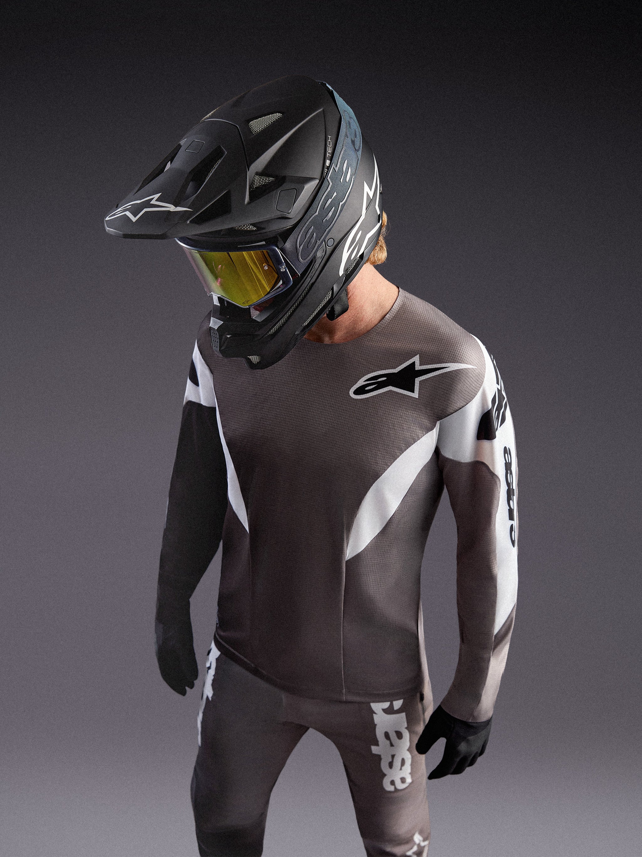 A-Supra Elite Maglia grigio sfumato, maglia MTB leggera microperforata con grafiche racing e logo ASTARS.