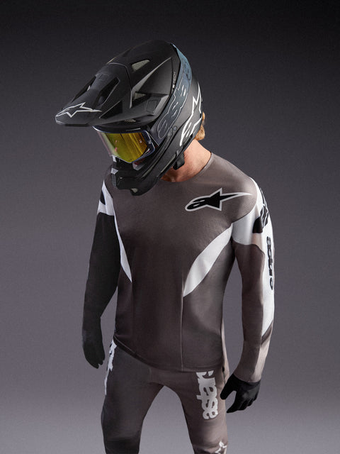 A-Supra Elite Jersey in Faded Gray, lightweight micro-perforated MTB jersey with racing graphics and ASTARS logo.