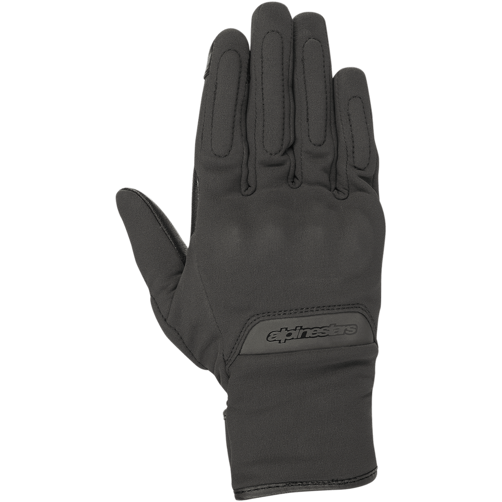 Guanti Alpinestars C1 Windstopper V2, guanti da moto urban, nero, vista dall'alto del dorso della mano, costruzione in tessuto antivento, protezione nocche integrata e discreta, marchio Alpinestars sul polsino