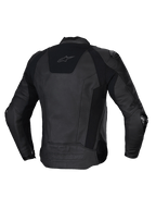 Giacca In Pelle Missile V3, giacca da moto racing/sport da uomo, vista posteriore in nero, pregiata pelle bovina da gara con inserti elasticizzati e protezione certificata CE
