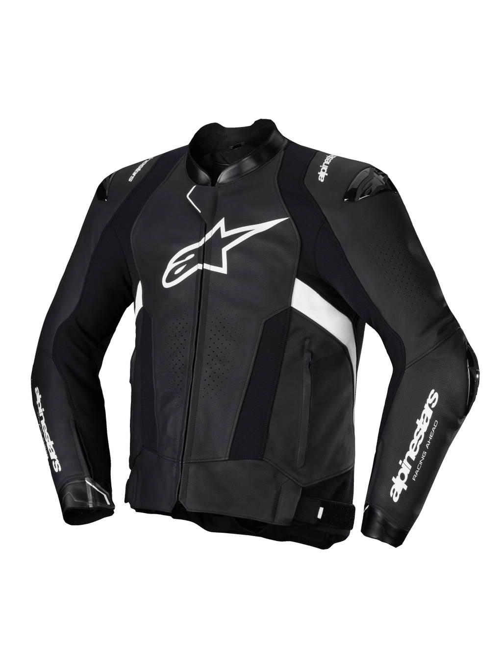 Alpinestars Giacca In Pelle Missile V3, giacca da moto sportiva da uomo, nera e bianca, in pelle bovina premium con protezioni CE e cursori sulle spalle