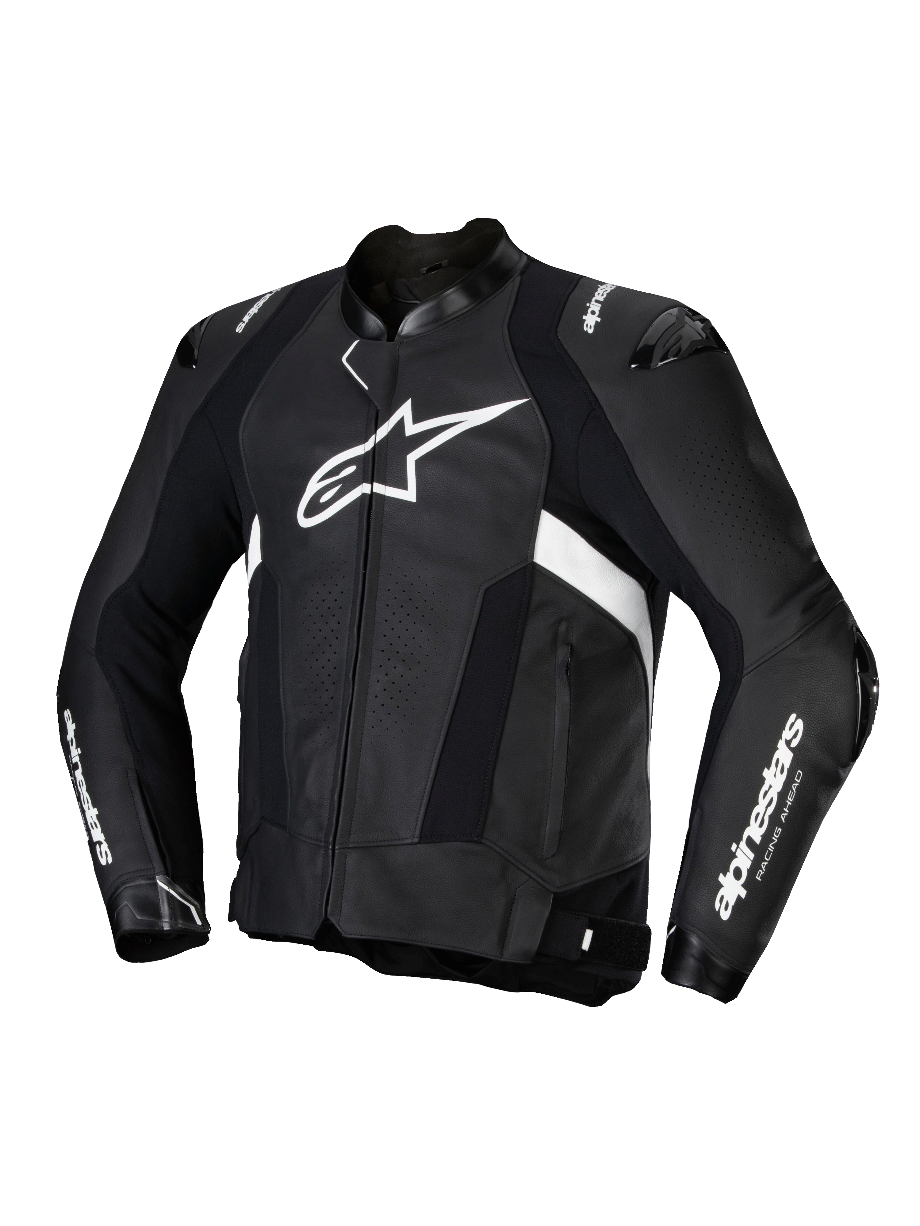 Alpinestars Giacca In Pelle Missile V3, giacca da moto sportiva da uomo, nera e bianca, in pelle bovina premium con protezioni CE e cursori sulle spalle