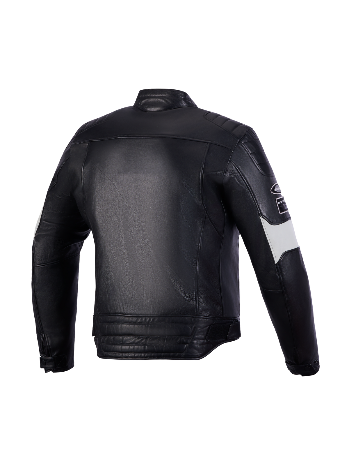 Alpinestars Revern Giacca di pelle, giacca da moto heritage certificata CE, vista posteriore in nero e grigio metallizzato con struttura in pelle bovina di prima qualità